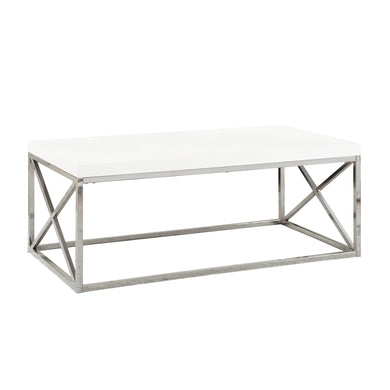 Coffee Table, Accent, Cocktail, Rectangular, Living Room, Metal Frame, Laminate, Glossy White, Chrome, Contemporary, Modern