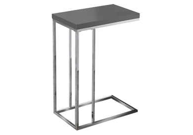 Accent Table, C-Shaped, End, Side, Snack, Living Room, Bedroom, Metal Legs, Laminate, Glossy Grey, Chrome, Contemporary, Modern