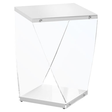 Accent Table, Side, End, Nightstand, Lamp, Living Room, Bedroom, Acrylic, Laminate, Glossy White, Clear, Contemporary, Modern