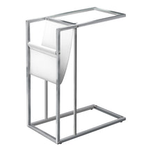 Charger l&#39;image dans la galerie, Accent Table, C-Shaped, End, Side, Snack, Living Room, Bedroom, Magazine Storage, Metal Legs, Leather Look, Tempered Glass, Chrome, Clear, Contemporary, Modern
