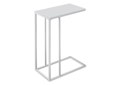 Accent Table, C-Shaped, End, Side, Snack, Living Room, Bedroom, Metal Legs, Tempered Glass, White, White, Contemporary, Modern