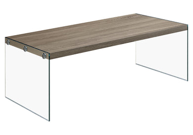 Coffee Table, Accent, Cocktail, Rectangular, Living Room, Tempered Glass, Laminate, Dark Taupe, Clear, Contemporary, Modern