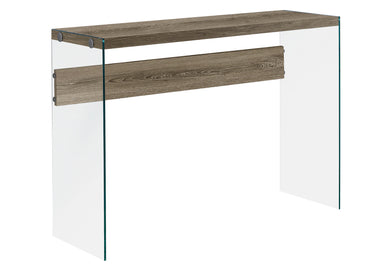 Accent Table, Console, Entryway, Narrow, Sofa, Living Room, Bedroom, Tempered Glass, Laminate, Dark Taupe, Clear, Contemporary, Modern