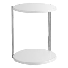 Charger l&#39;image dans la galerie, Accent Table, Side, End, Nightstand, Lamp, Living Room, Bedroom, Metal Base, Laminate, Glossy White, Chrome, Contemporary, Modern
