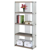 Charger l&#39;image dans la galerie, Bookshelf, Bookcase, Etagere, 5 Tier, Office, Bedroom, 60&quot;H, Tempered Glass, Laminate, Dark Taupe, Clear, Contemporary, Modern
