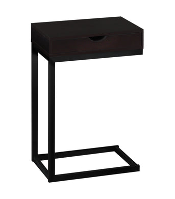 Accent Table, C-Shaped, End, Side, Snack, Living Room, Bedroom, Storage Drawer, Metal Legs, Laminate, Dark Brown, Black, Contemporary, Modern