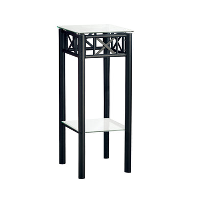 Accent Table, Side, End, Plsant Stand, Square, Living Room, Bedroom, Metal Legs, Tempered Glass, Black, Clear, Contemporary, Modern