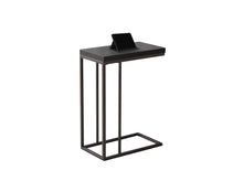 Charger l&#39;image dans la galerie, Accent Table, C-Shaped, End, Side, Snack, Living Room, Bedroom, Metal Legs, Laminate, Dark Brown, Bronze Metal, Contemporary, Modern
