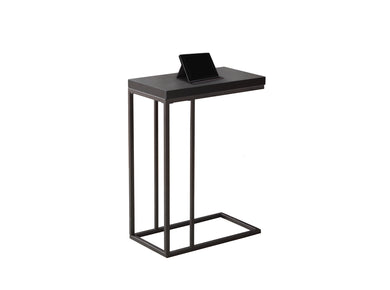 Accent Table, C-Shaped, End, Side, Snack, Living Room, Bedroom, Metal Legs, Laminate, Dark Brown, Bronze Metal, Contemporary, Modern