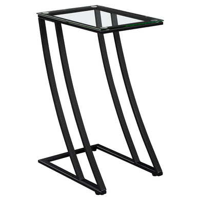 Accent Table, C-Shaped, End, Side, Snack, Living Room, Bedroom, Metal Base, Tempered Glass, Black, Black Tinted, Contemporary, Modern