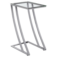 Charger l&#39;image dans la galerie, Accent Table, C-Shaped, End, Side, Snack, Living Room, Bedroom, Metal Base, Tempered Glass, Black, Grey, Contemporary, Modern
