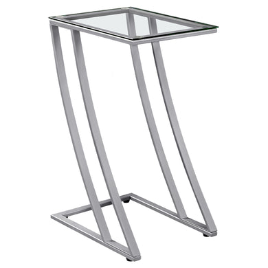 Accent Table, C-Shaped, End, Side, Snack, Living Room, Bedroom, Metal Base, Tempered Glass, Black, Grey, Contemporary, Modern