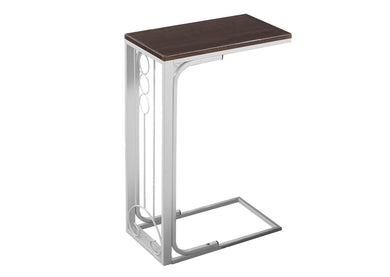 Accent Table, C-Shaped, End, Side, Snack, Living Room, Bedroom, Metal Legs, Laminate, Cherry, Silver, Contemporary, Modern