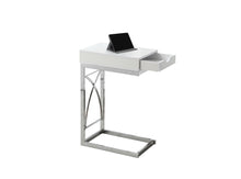 Charger l&#39;image dans la galerie, Accent Table, C-Shaped, End, Side, Snack, Living Room, Bedroom, Storage Drawer, Metal Legs, Laminate, Glossy White, Chrome, Contemporary, Modern
