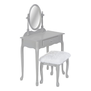 Vanity Set, Set Of 2, Makeup Table, Organizer, Dressing Table, Bedroom, Wooden, Fuzzy Fabric, Grey, White, Contemporary, Modern