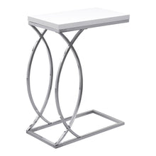 Charger l&#39;image dans la galerie, Accent Table, C-Shaped, End, Side, Snack, Living Room, Bedroom, Metal Legs, Laminate, Glossy White, Chrome, Contemporary, Modern
