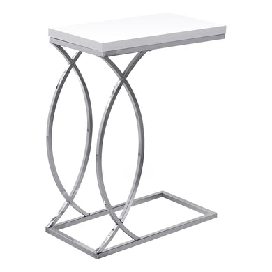 Accent Table, C-Shaped, End, Side, Snack, Living Room, Bedroom, Metal Legs, Laminate, Glossy White, Chrome, Contemporary, Modern