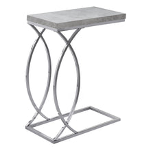 Charger l&#39;image dans la galerie, Accent Table, C-Shaped, End, Side, Snack, Living Room, Bedroom, Metal Legs, Laminate, Grey Cement Look, Chrome, Contemporary, Modern
