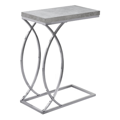 Accent Table, C-Shaped, End, Side, Snack, Living Room, Bedroom, Metal Legs, Laminate, Grey Cement Look, Chrome, Contemporary, Modern