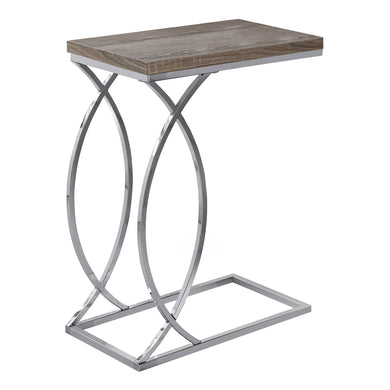 Accent Table, C-Shaped, End, Side, Snack, Living Room, Bedroom, Metal Legs, Laminate, Dark Taupe, Chrome, Contemporary, Modern