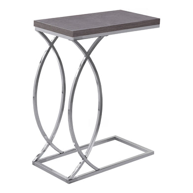 Accent Table, C-Shaped, End, Side, Snack, Living Room, Bedroom, Metal Legs, Laminate, Grey, Chrome, Contemporary, Modern