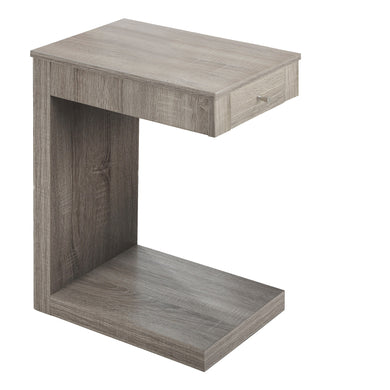 Accent Table, C-Shaped, End, Side, Snack, Living Room, Bedroom, Storage Drawer, Laminate, Dark Taupe, Contemporary, Modern