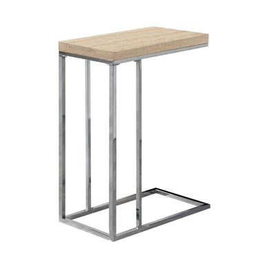 Accent Table, C-Shaped, End, Side, Snack, Living Room, Bedroom, Metal Legs, Laminate, Natural, Chrome, Contemporary, Modern