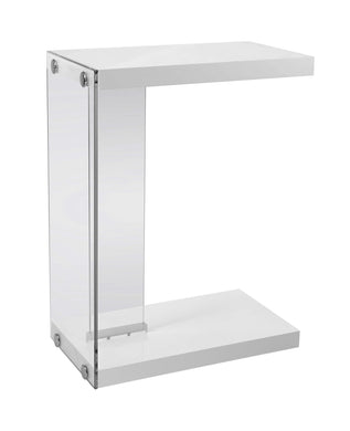 Accent Table, C-Shaped, End, Side, Snack, Living Room, Bedroom, Tempered Glass, Laminate, Glossy White, Clear, Contemporary, Modern