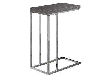 Accent Table, C-Shaped, End, Side, Snack, Living Room, Bedroom, Metal Legs, Laminate, Grey, Chrome, Contemporary, Modern