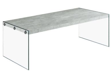 Coffee Table, Accent, Cocktail, Rectangular, Living Room, Tempered Glass, Laminate, Grey Cement Look, Clear, Contemporary, Modern