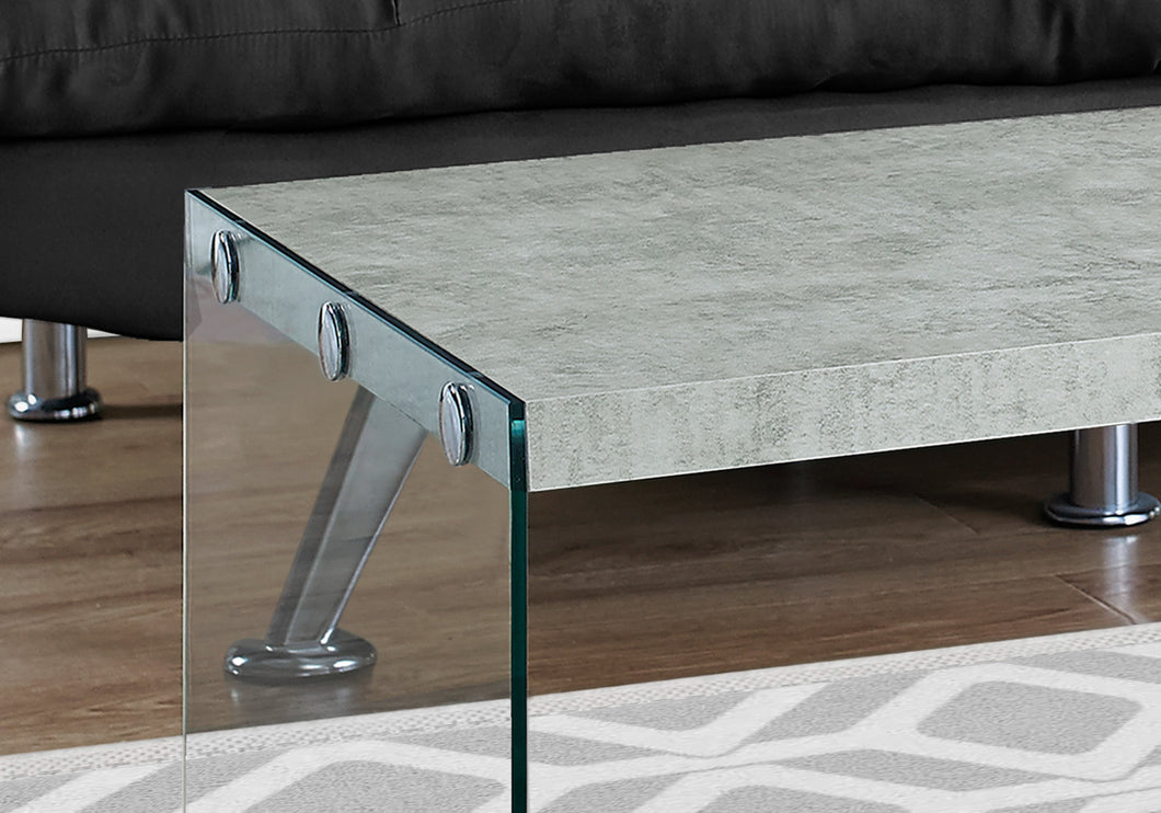 Table basse, Accent, Cocktail, Rectangulaire, Salon, Verre trempé, Stratifié, Aspect ciment gris, Transparent, Contemporain, Moderne