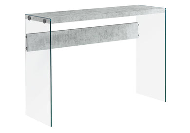 Accent Table, Console, Entryway, Narrow, Sofa, Living Room, Bedroom, Tempered Glass, Laminate, Grey Cement Look, Clear, Contemporary, Modern