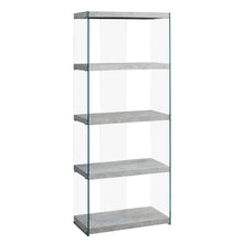 Load image into Gallery viewer, Bookshelf, Bookcase, Etagere, 5 Tier, Office, Bedroom, 60&quot;H, Tempered Glass, Laminate, Grey Cement Look, Contemporary, Modern
