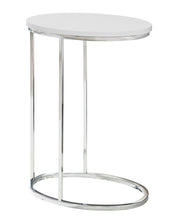 Charger l&#39;image dans la galerie, Accent Table, C-Shaped, End, Side, Snack, Living Room, Bedroom, Metal Legs, Laminate, Glossy White, Chrome, Contemporary, Modern
