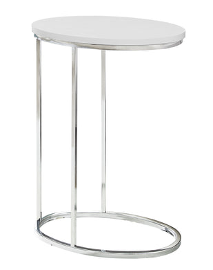 Accent Table, C-Shaped, End, Side, Snack, Living Room, Bedroom, Metal Legs, Laminate, Glossy White, Chrome, Contemporary, Modern