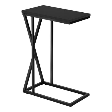 Accent Table, C-Shaped, End, Side, Snack, Living Room, Bedroom, Metal Legs, Laminate, Black, Contemporary, Modern