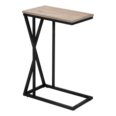 Accent Table, C-Shaped, End, Side, Snack, Living Room, Bedroom, Metal Legs, Laminate, Dark Taupe, Black, Contemporary, Modern