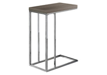 Load image into Gallery viewer, Accent Table, C-Shaped, End, Side, Snack, Living Room, Bedroom, Metal Legs, Laminate, Dark Taupe, Chrome, Contemporary, Modern
