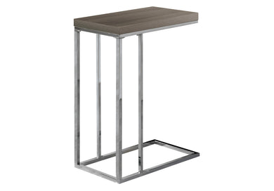 Accent Table, C-Shaped, End, Side, Snack, Living Room, Bedroom, Metal Legs, Laminate, Dark Taupe, Chrome, Contemporary, Modern