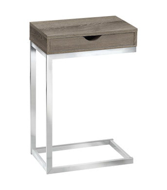 Accent Table, C-Shaped, End, Side, Snack, Living Room, Bedroom, Storage Drawer, Metal Legs, Laminate, Dark Taupe, Chrome, Contemporary, Modern