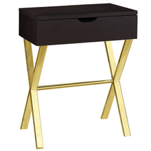 Charger l&#39;image dans la galerie, Accent Table, Side, End, Nightstand, Lamp, Living Room, Bedroom, Metal Legs, Laminate, Dark Brown, Gold, Contemporary, Modern
