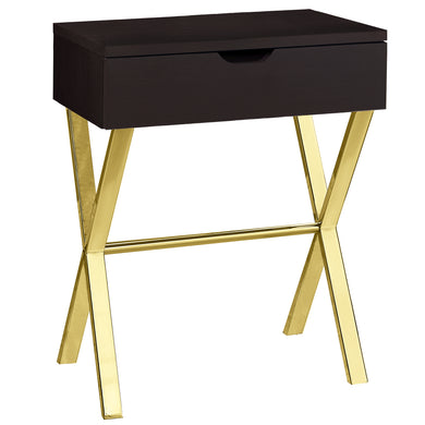 Accent Table, Side, End, Nightstand, Lamp, Living Room, Bedroom, Metal Legs, Laminate, Dark Brown, Gold, Contemporary, Modern