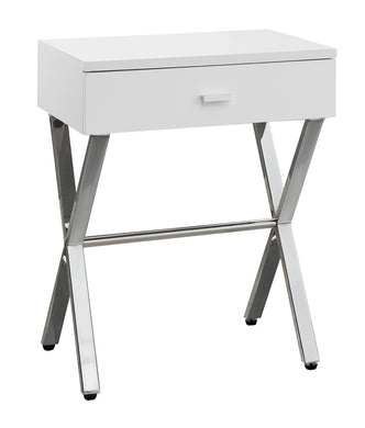 Accent Table, Side, End, Nightstand, Lamp, Living Room, Bedroom, Metal Legs, Laminate, Glossy White, Chrome, Contemporary, Modern