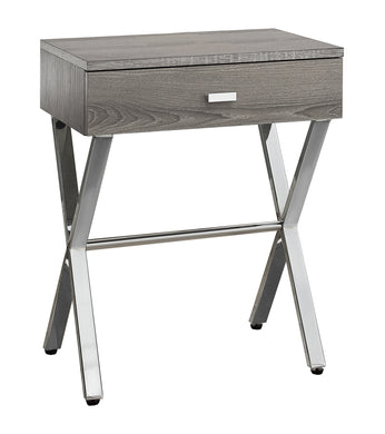 Accent Table, Side, End, Nightstand, Lamp, Living Room, Bedroom, Metal Legs, Laminate, Dark Taupe, Chrome, Contemporary, Modern