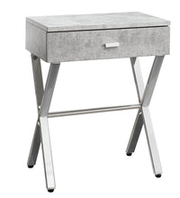 Charger l&#39;image dans la galerie, Accent Table, Side, End, Nightstand, Lamp, Living Room, Bedroom, Metal Legs, Laminate, Grey Cement Look, Chrome, Contemporary, Modern
