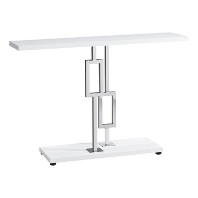 Accent Table, Console, Entryway, Narrow, Sofa, Living Room, Bedroom, Metal Base, Laminate, Glossy White, Chrome, Contemporary, Modern