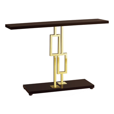 Accent Table, Console, Entryway, Narrow, Sofa, Living Room, Bedroom, Metal Base, Laminate, Dark Brown, Gold, Contemporary, Modern