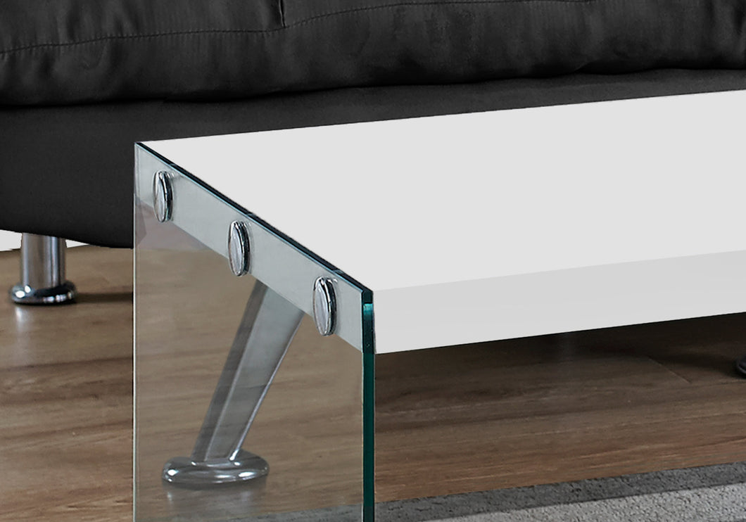 Table basse, Accent, Cocktail, Rectangulaire, Salon, Verre Trempé, Stratifié, Blanc Brillant, Clair, Contemporain, Moderne