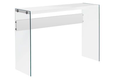 Accent Table, Console, Entryway, Narrow, Sofa, Living Room, Bedroom, Tempered Glass, Laminate, Glossy White, Clear, Contemporary, Modern