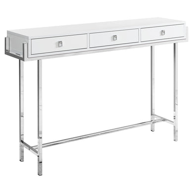 Accent Table, Console, Entryway, Narrow, Sofa, Living Room, Bedroom, Metal Legs, Laminate, Glossy White, Chrome, Contemporary, Modern